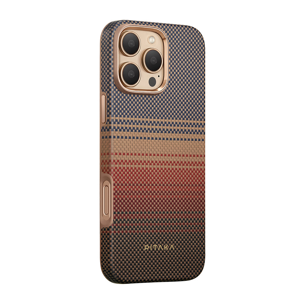 iPhone 16 Pro Kılıf M-safe Şarj Özellikli Aramid Karbon Fiber Pitaka Military-Grade Sunset-Moonrise Serisi Sunset Kılıf