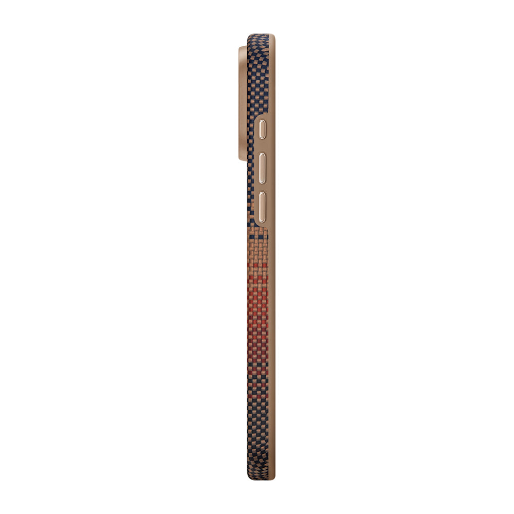 iPhone 16 Pro Kılıf M-safe Şarj Özellikli Aramid Karbon Fiber Pitaka Military-Grade Sunset-Moonrise Serisi Sunset Kılıf