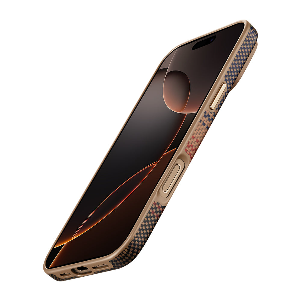 iPhone 16 Pro Kılıf M-safe Şarj Özellikli Aramid Karbon Fiber Pitaka Military-Grade Sunset-Moonrise Serisi Sunset Kılıf