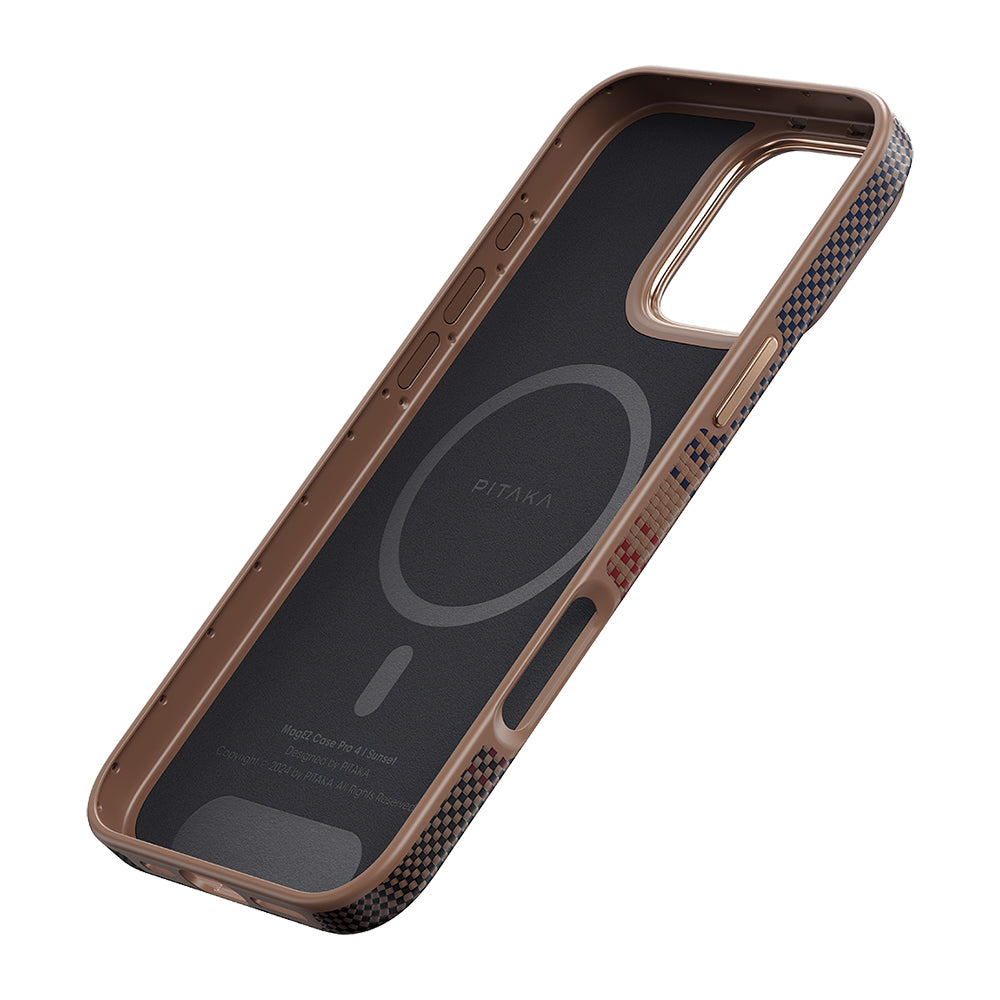 iPhone 16 Pro Kılıf M-safe Şarj Özellikli Aramid Fiber Pitaka Military-Grade Sunset-Moonrise Serisi Sunset Kılıf