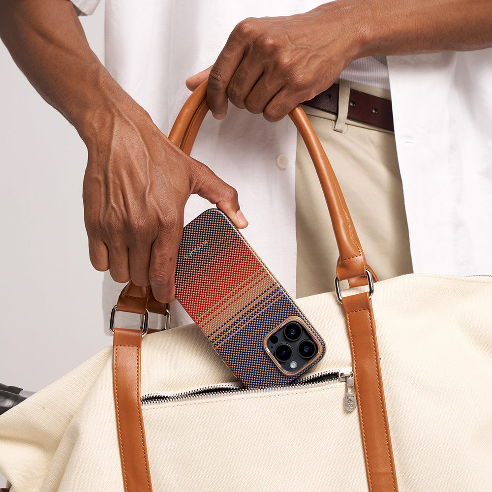 iPhone 16 Pro Kılıf M-safe Şarj Özellikli Aramid Fiber Pitaka Military-Grade Sunset-Moonrise Serisi Sunset Kılıf