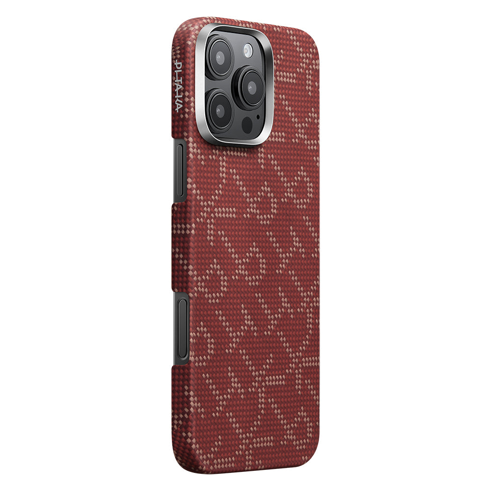 iPhone 16 Pro Kılıf M-safe Şarj Özellikli Aramid Karbon Fiber Pitaka Tactile Woven Monogram Serisi Kılıf