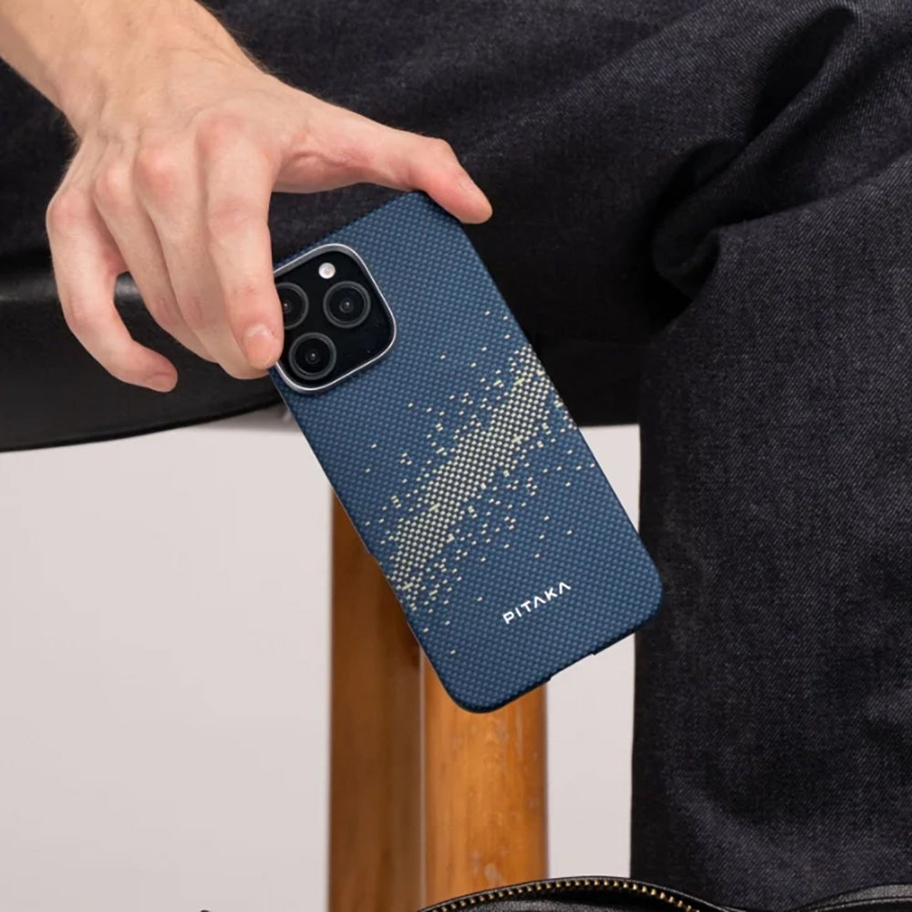 iPhone 16 Pro Kılıf M-safe Şarj Özellikli Aramid Karbon Fiber Pitaka Tactile Woven Starpeak Serisi Over The Horizon Kılıf