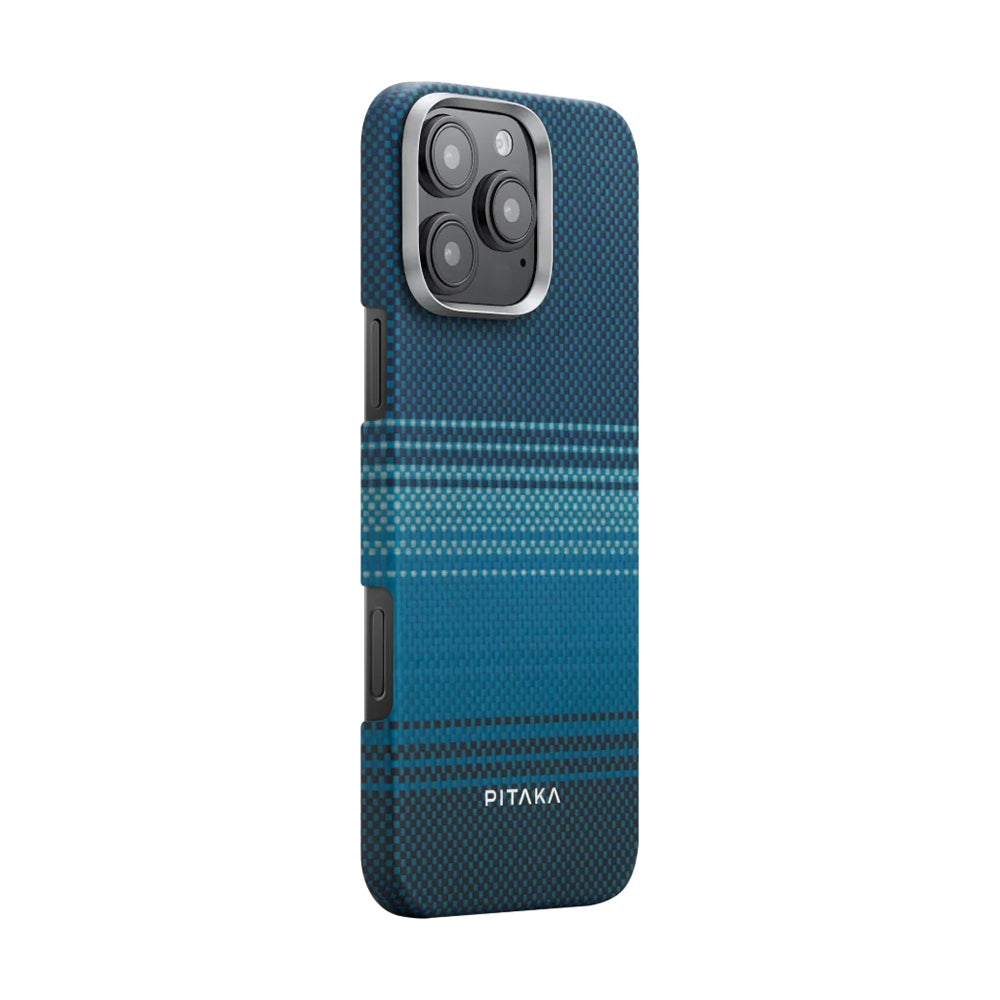 iPhone 16 Pro Kılıf M-safe Şarj Özellikli Aramid Karbon Fiber Pitaka Tactile Woven Sunset-Moonrise Serisi Moonrise Kılıf