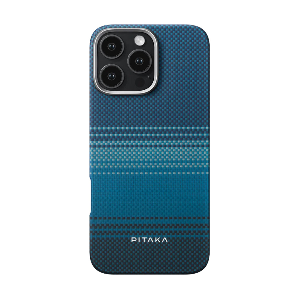 iPhone 16 Pro Kılıf M-safe Şarj Özellikli Aramid Karbon Fiber Pitaka Tactile Woven Sunset-Moonrise Serisi Moonrise Kılıf