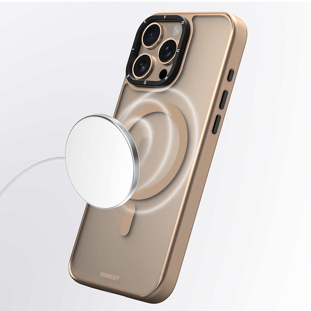 iPhone 16 Pro Kılıf M-safe Şarj Özellikli Cam Arka Yüzey TPU Youngkit Gemstone Serisi Kılıf