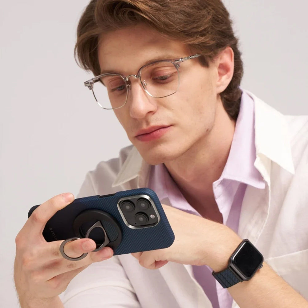 iPhone 16 Pro Kılıf M-safe Şarj Özellikli Grip 3 Standlı Aramid Fiber Pitaka Tactile Woven Sunset-Moonrise Serisi Moonrise Kılıf