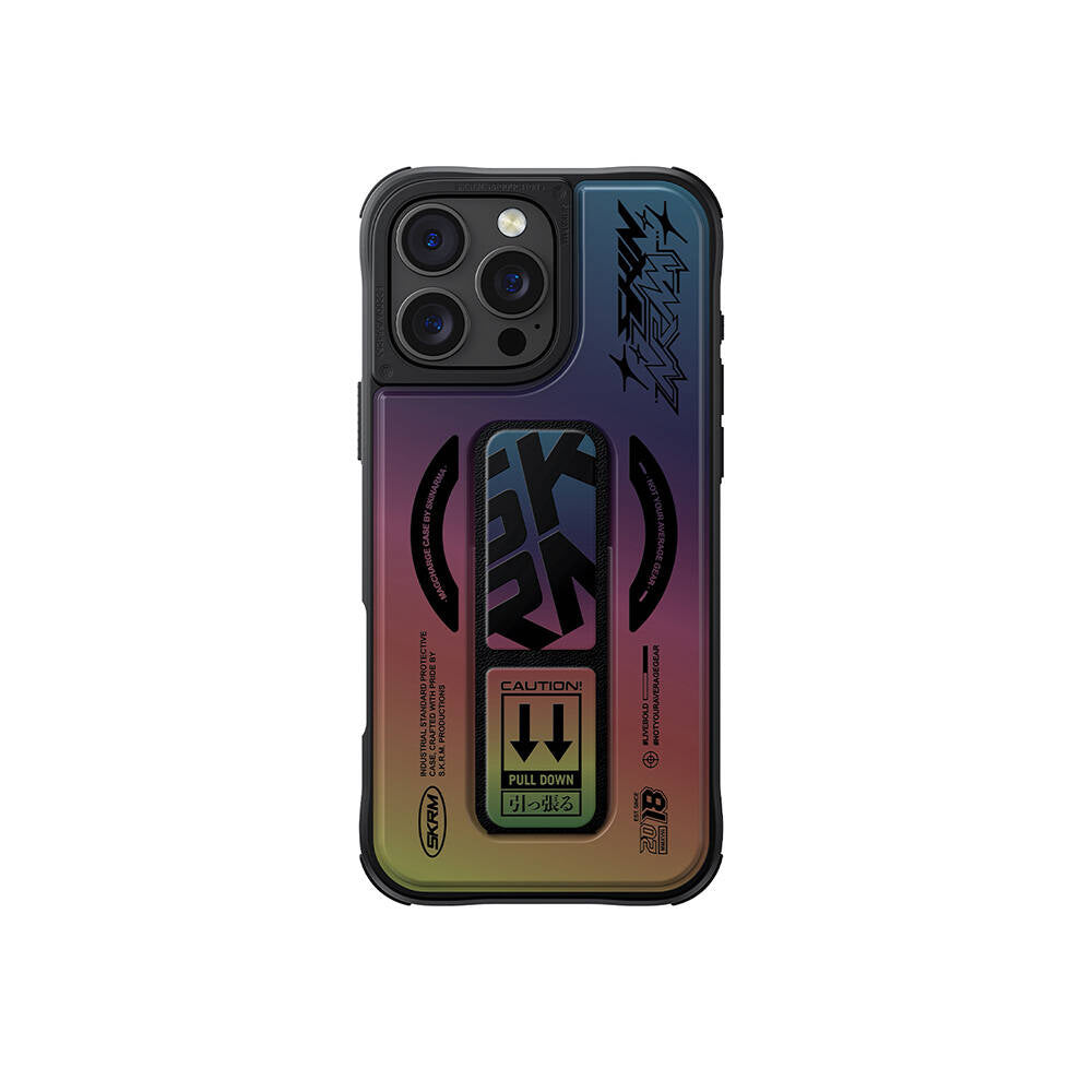iPhone 16 Pro Kılıf M-safe Şarj Özellikli Holografik Tasarımlı Standlı Deri Görünümlü Skinarma Kira Kobai Kılıf