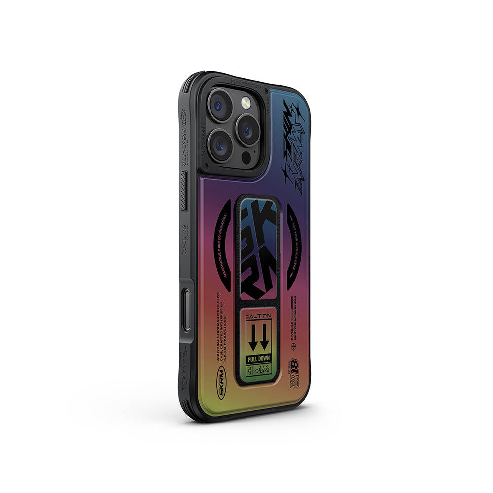 iPhone 16 Pro Kılıf M-safe Şarj Özellikli Holografik Tasarımlı Standlı Deri Görünümlü Skinarma Kira Kobai Kılıf