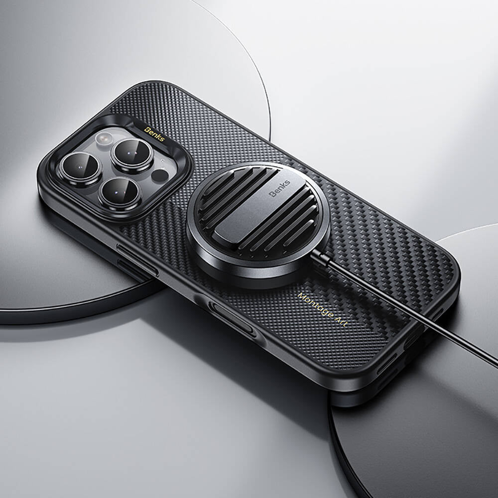 iPhone 16 Pro Kılıf M-safe Şarj Özellikli Karbon Fiber Benks Montage Hybrid ArmorPro Kevlar Kılıf