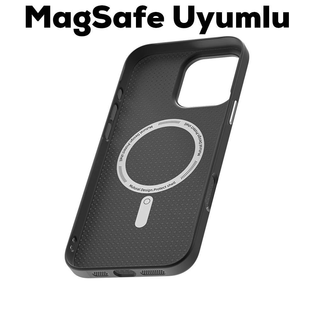 iPhone 16 Pro Kılıf M-safe Şarj Özellikli Karbon Fiber Desenli Mutural Montage Kılıf