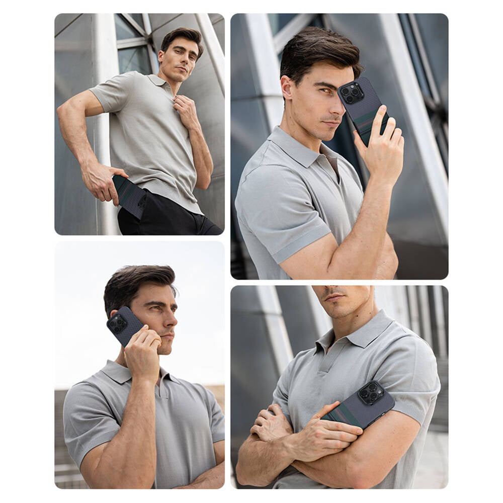 iPhone 16 Pro Kılıf M-safe Şarj Özellikli Karbon Fiber Tasarımlı Benks Aurora ArmorPro Kevlar Kılıf