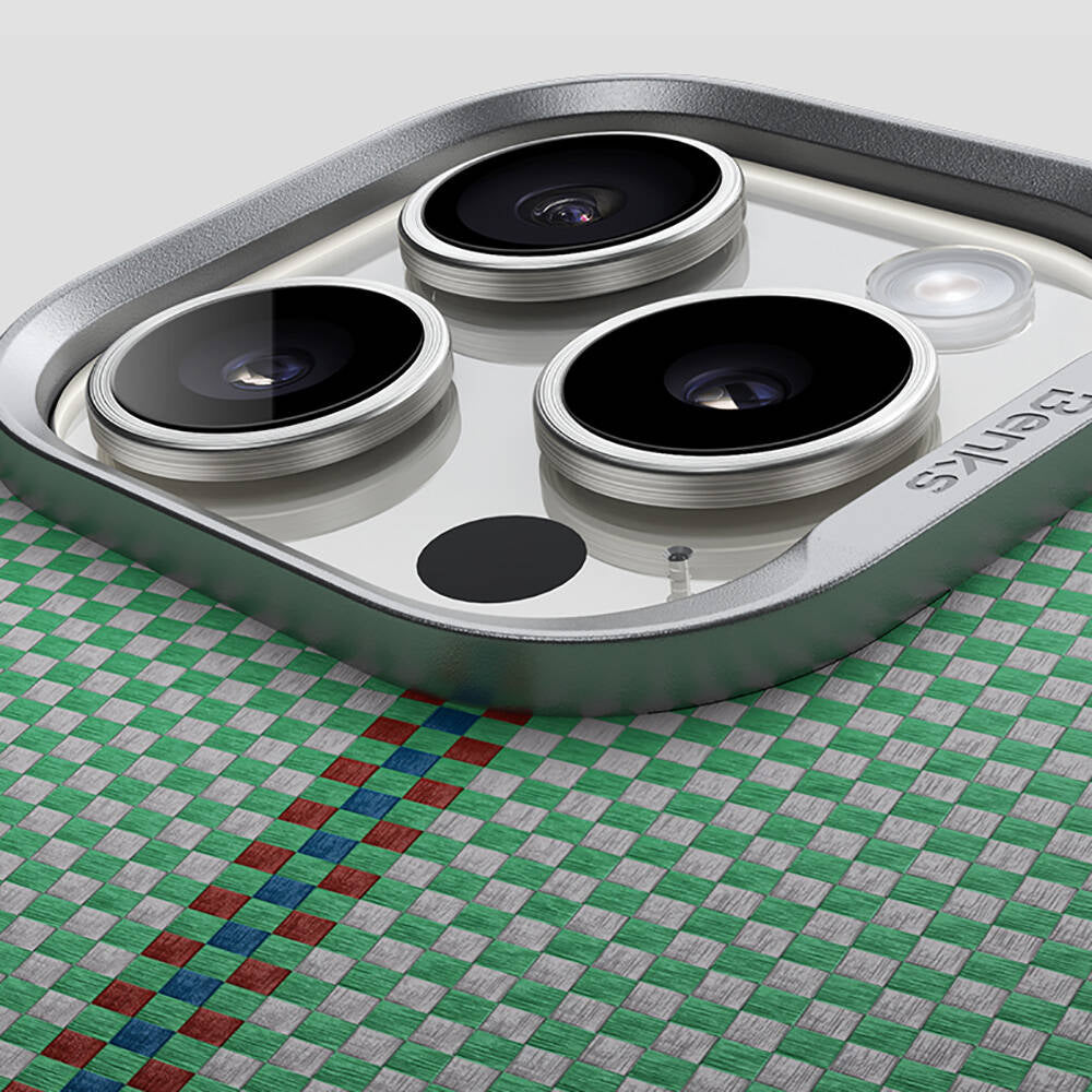 iPhone 16 Pro Kılıf M-safe Şarj Özellikli Karbon Fiber Tasarımlı Benks Passion Green ArmorAir Kevlar Kılıf