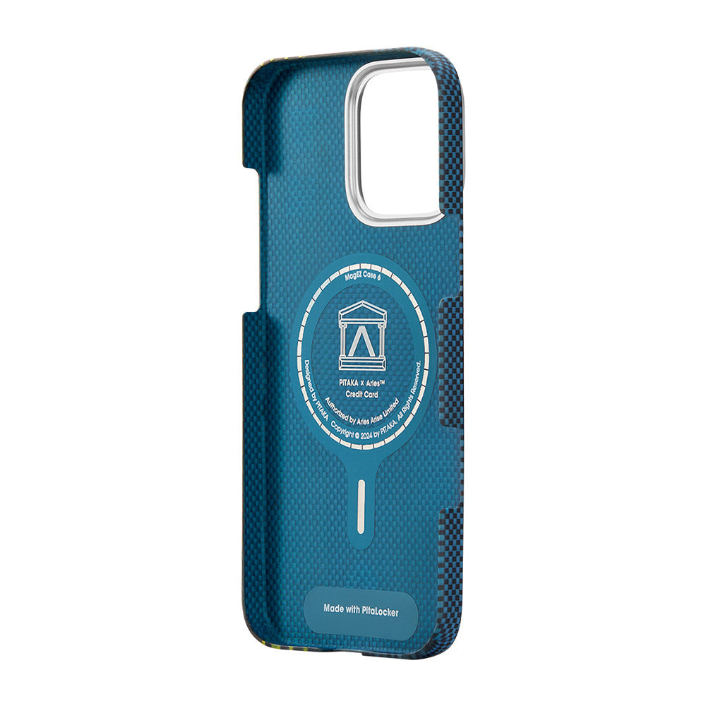 iPhone 16 Pro Kılıf M-safe Şarj Özellikli Lumintex Teknolojili Fosforlu Aramid Karbon Fiber Pitaka Tactile Woven Aries Serisi Credit Card Kılıf