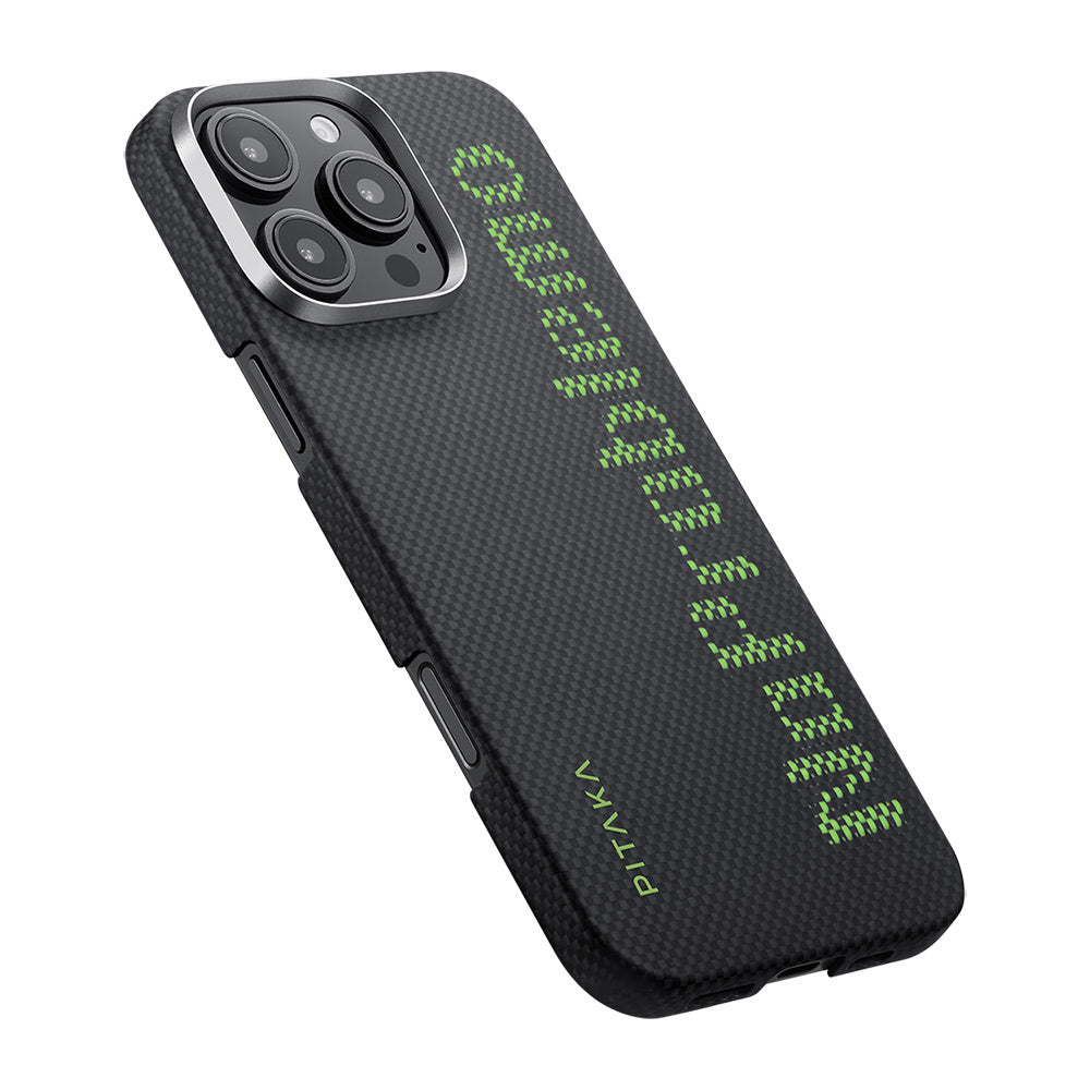 iPhone 16 Pro Kılıf M-safe Şarj Özellikli Lumintex Teknolojili Fosforlu Aramid Karbon Fiber Pitaka Tactile Woven Aries Serisi NoProblemo Kılıf