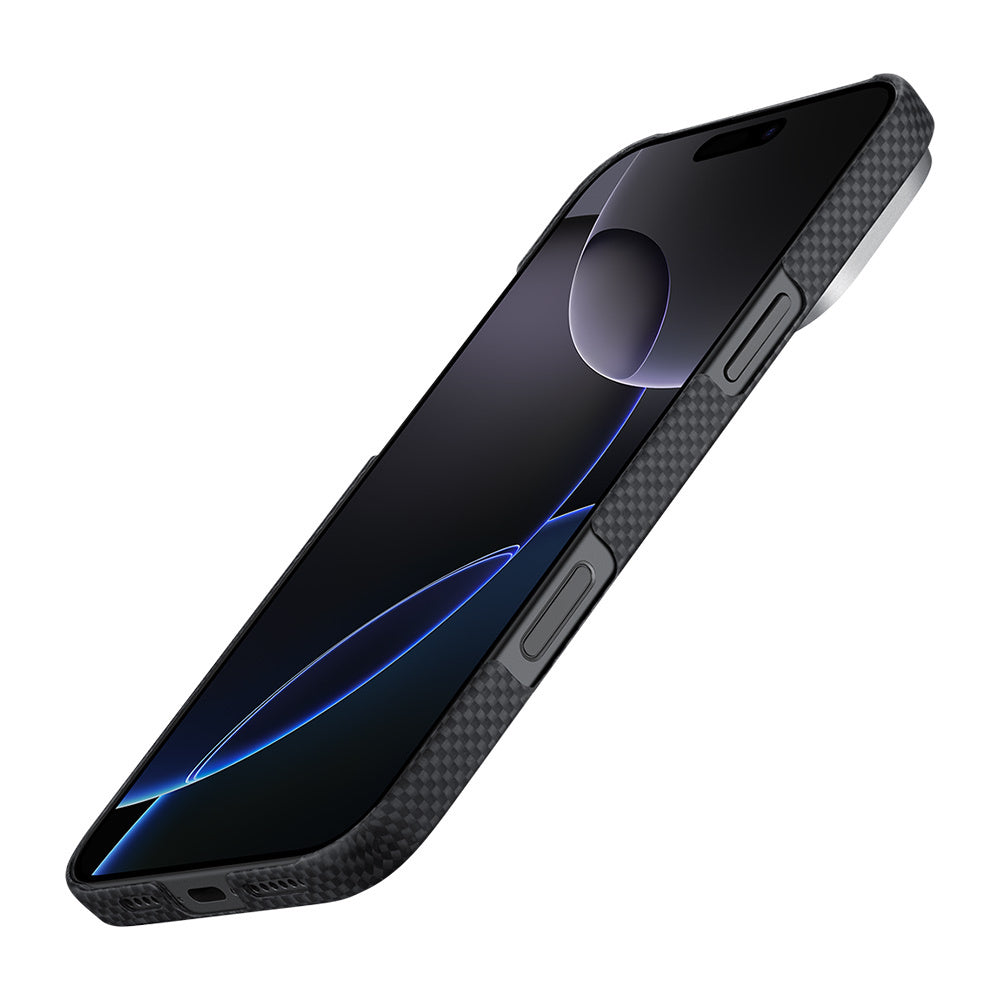 iPhone 16 Pro Kılıf M-safe Şarj Özellikli Lumintex Teknolojili Fosforlu Aramid Karbon Fiber Pitaka Tactile Woven Aries Serisi NoProblemo Kılıf