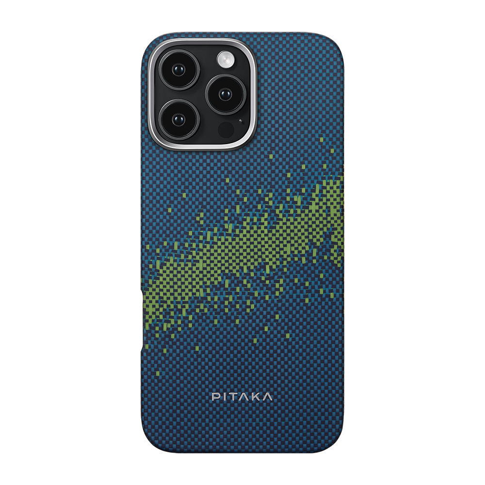 iPhone 16 Pro Kılıf M-safe Şarj Özellikli Lumintex Teknolojili Fosforlu Özellikli Aramid Fiber Pitaka Tactile Woven Starpeak Serisi Milky Way Galaxy Kılıf