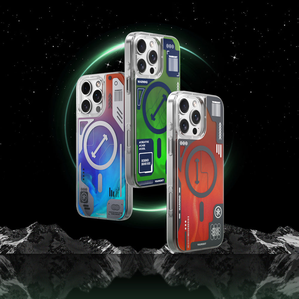 iPhone 16 Pro Kılıf M-safe Şarj Özellikli Parlak Kumlu Sıvılı Tasarımlı Galaxy Fantasy Serisi Kılıf