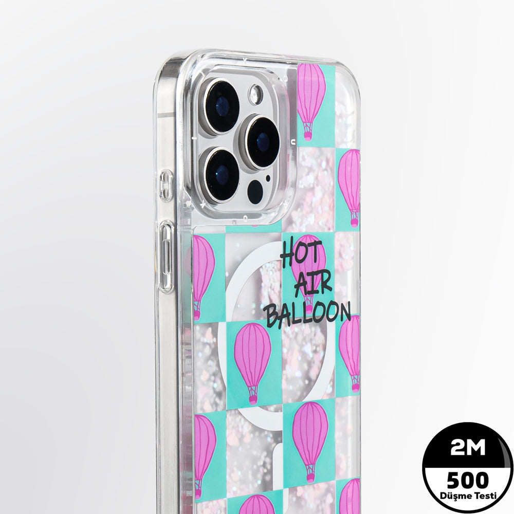 iPhone 16 Pro Kılıf M-safe Şarj Özellikli Parlak Kumlu Sıvılı Youngkit Pink Dream Quicksand Serisi Kılıf