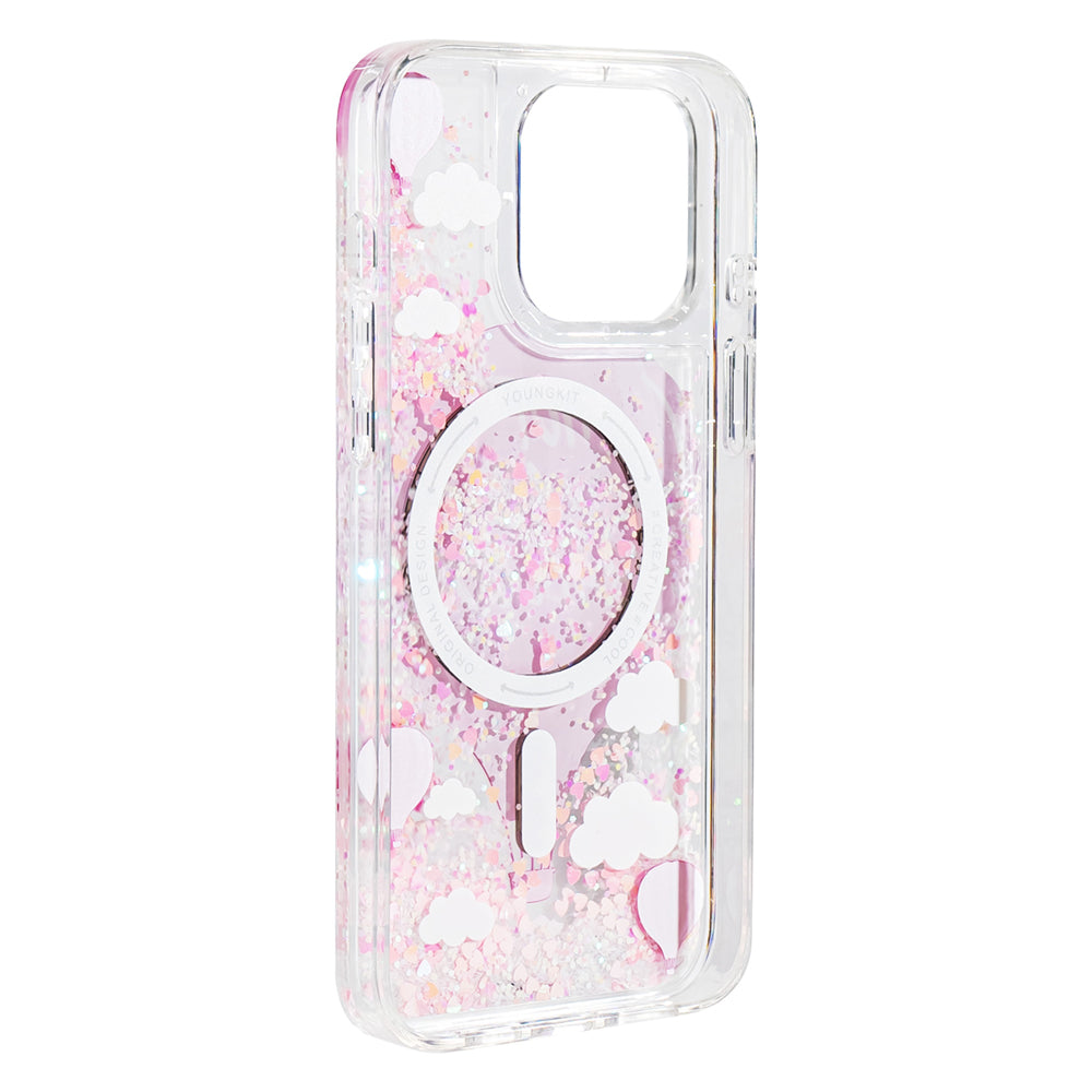 iPhone 16 Pro Kılıf M-safe Şarj Özellikli Parlak Kumlu Sıvılı Youngkit Pink Dream Quicksand Serisi Kılıf