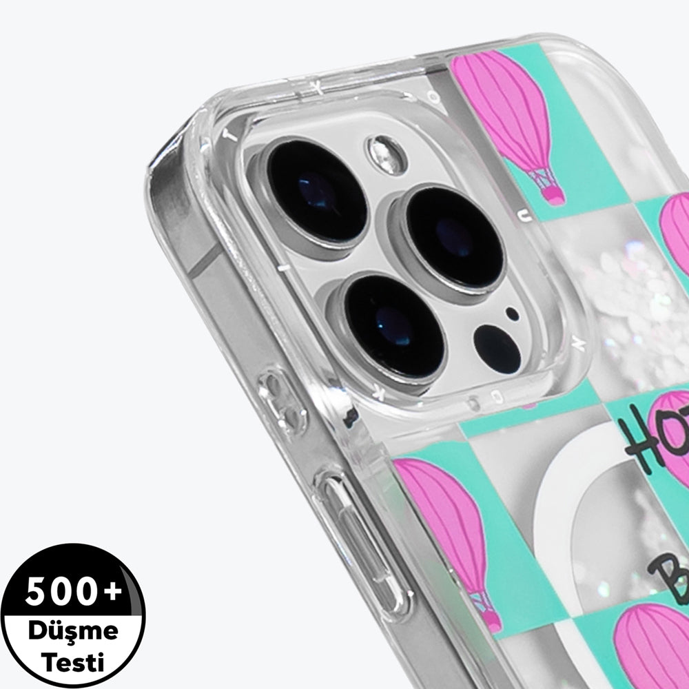 iPhone 16 Pro Kılıf M-safe Şarj Özellikli Parlak Kumlu Sıvılı Youngkit Pink Dream Quicksand Serisi Kılıf