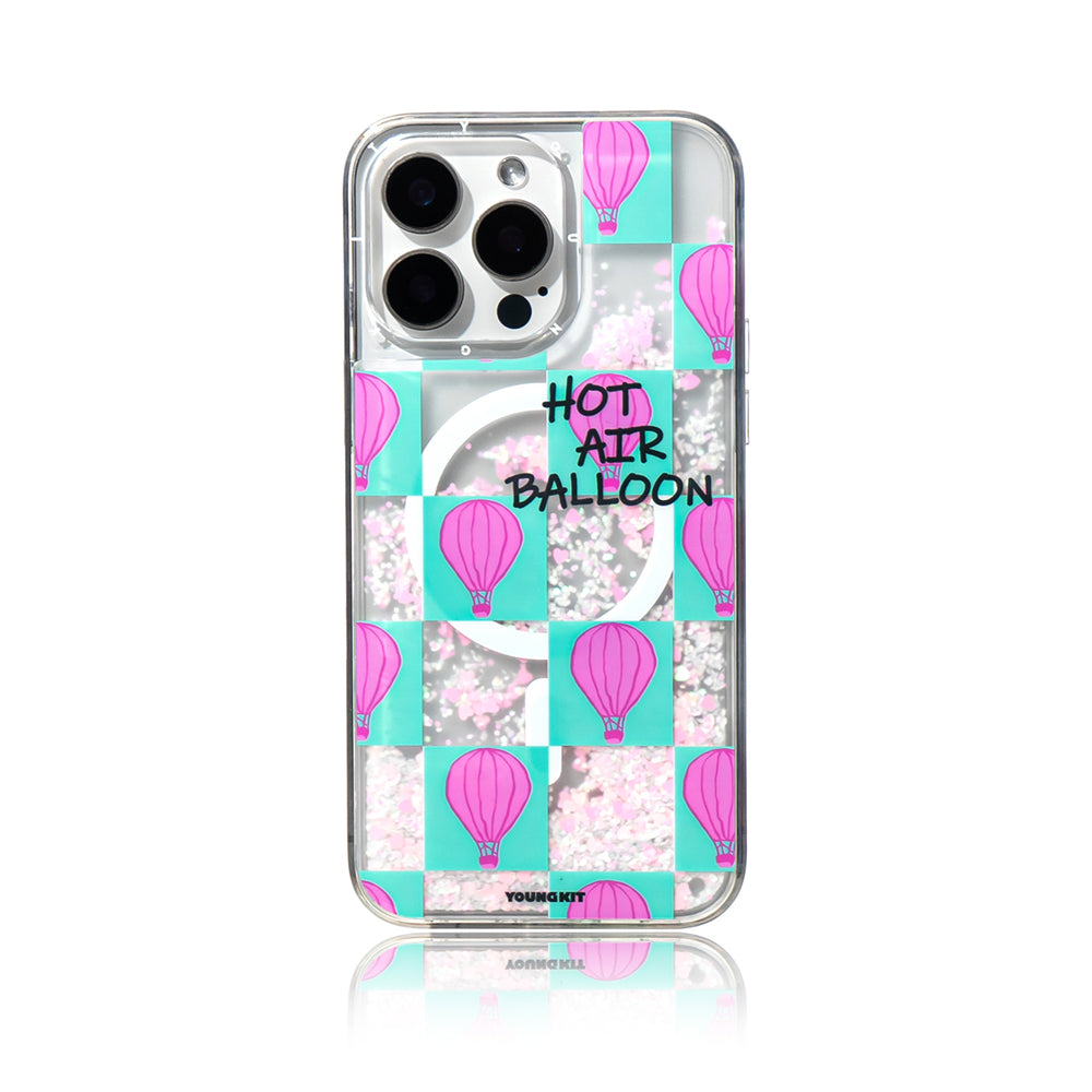 iPhone 16 Pro Kılıf M-safe Şarj Özellikli Parlak Kumlu Sıvılı Youngkit Pink Dream Quicksand Serisi Kılıf