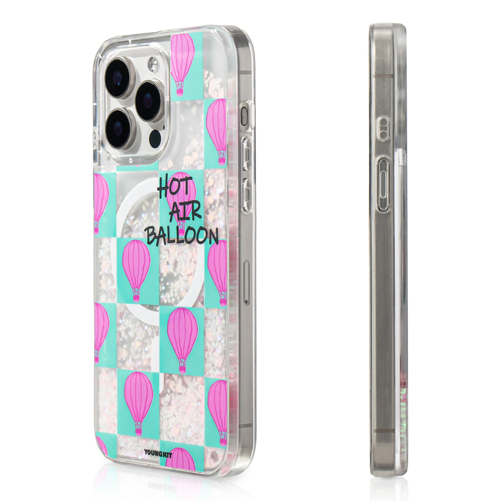 iPhone 16 Pro Kılıf M-safe Şarj Özellikli Parlak Kumlu Sıvılı Youngkit Pink Dream Quicksand Serisi Kılıf