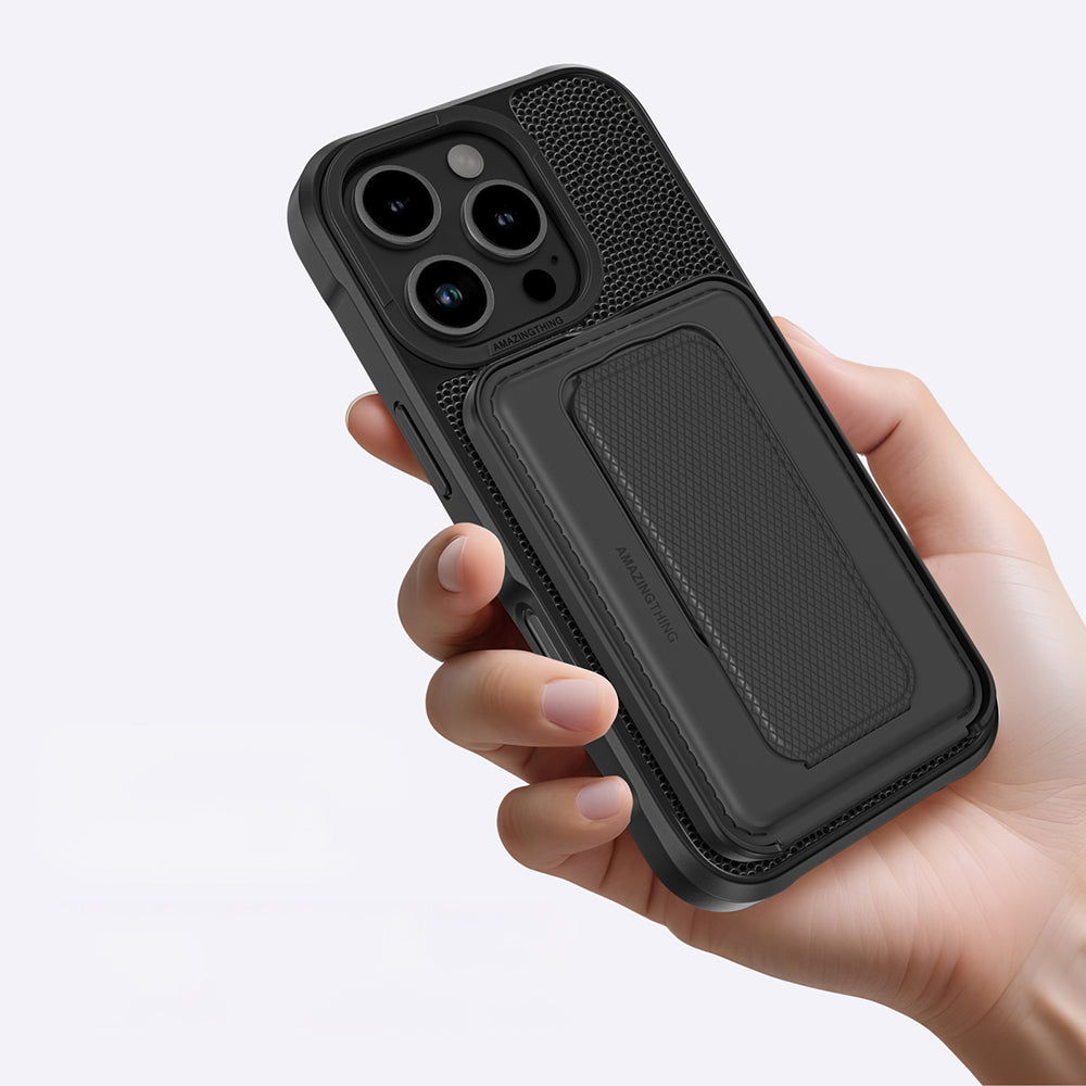 iPhone 16 Pro Kılıf M-safe Şarj Özellikli Standlı Kartlıklı Set Amazingthing Glamour Luxe Serisi Kılıf