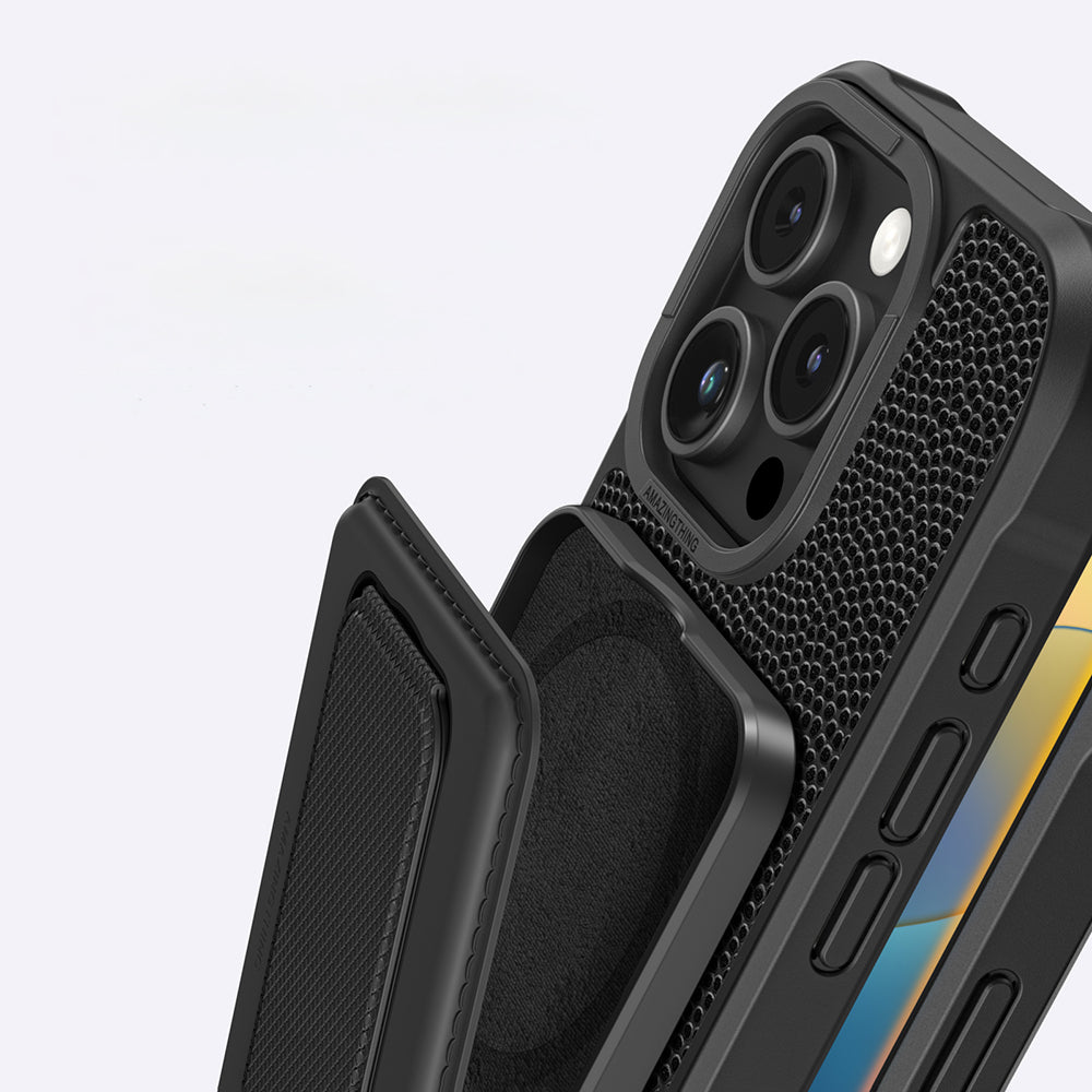 iPhone 16 Pro Kılıf M-safe Şarj Özellikli Standlı Kartlıklı Set Amazingthing Glamour Luxe Serisi Kılıf