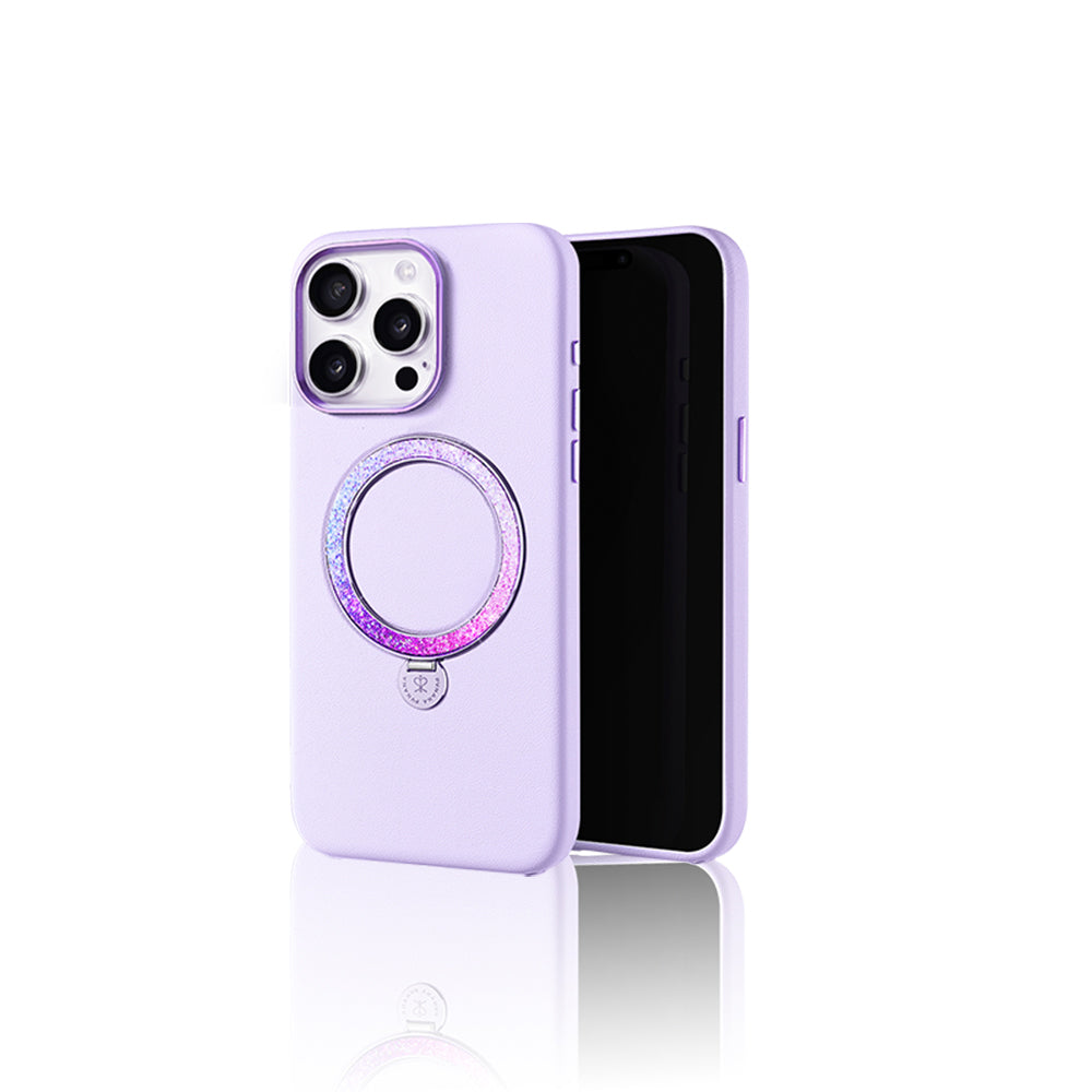 iPhone 16 Pro Kılıf M-safe Şarj Özellikli Standlı Suni Deri Tasarımlı Pynana Dancing Circle Serisi Kılıf
