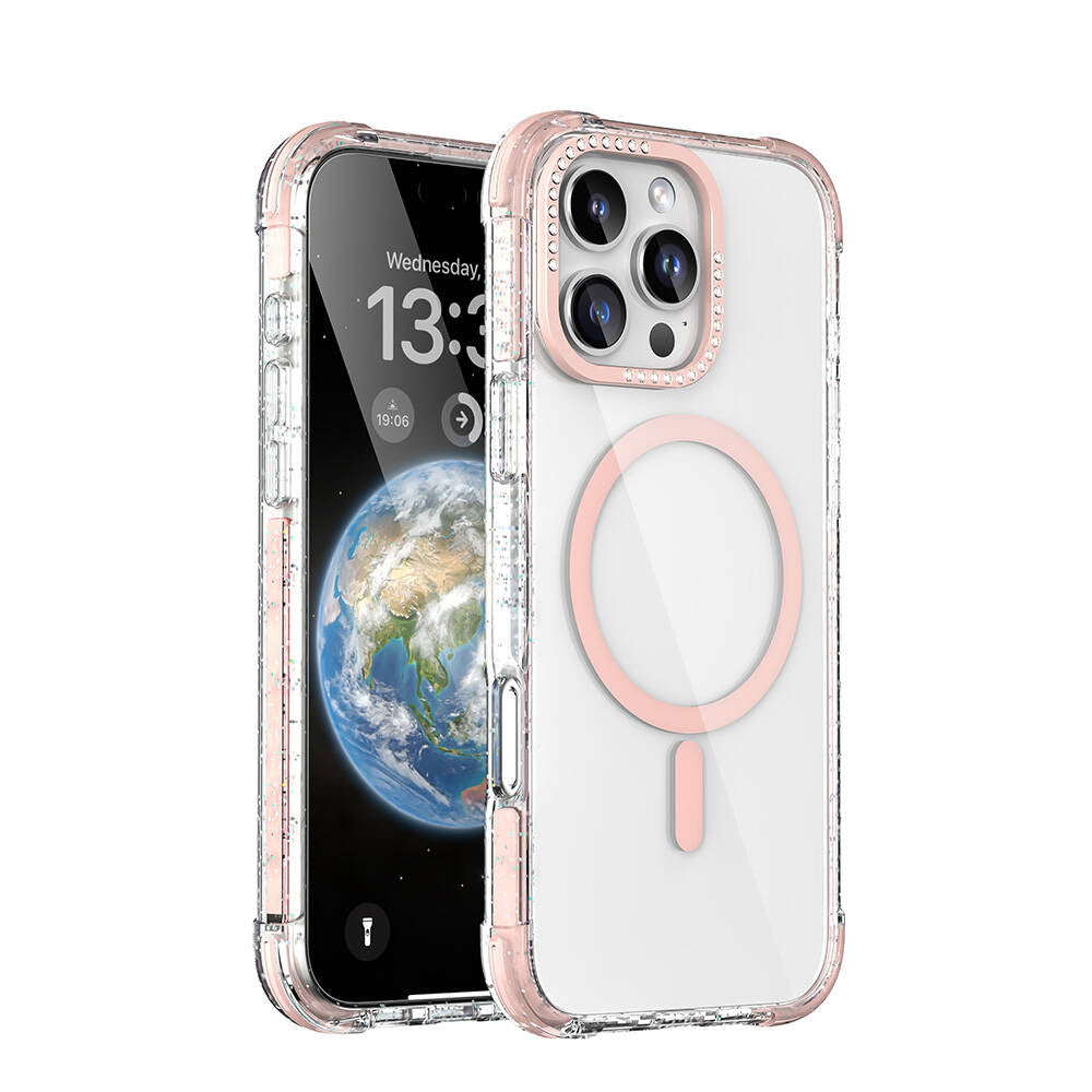 iPhone 16 Pro Kılıf M-safe Şarj Özellikli Taşlı ve Simli Tasarım Mutural Blink Kılıf