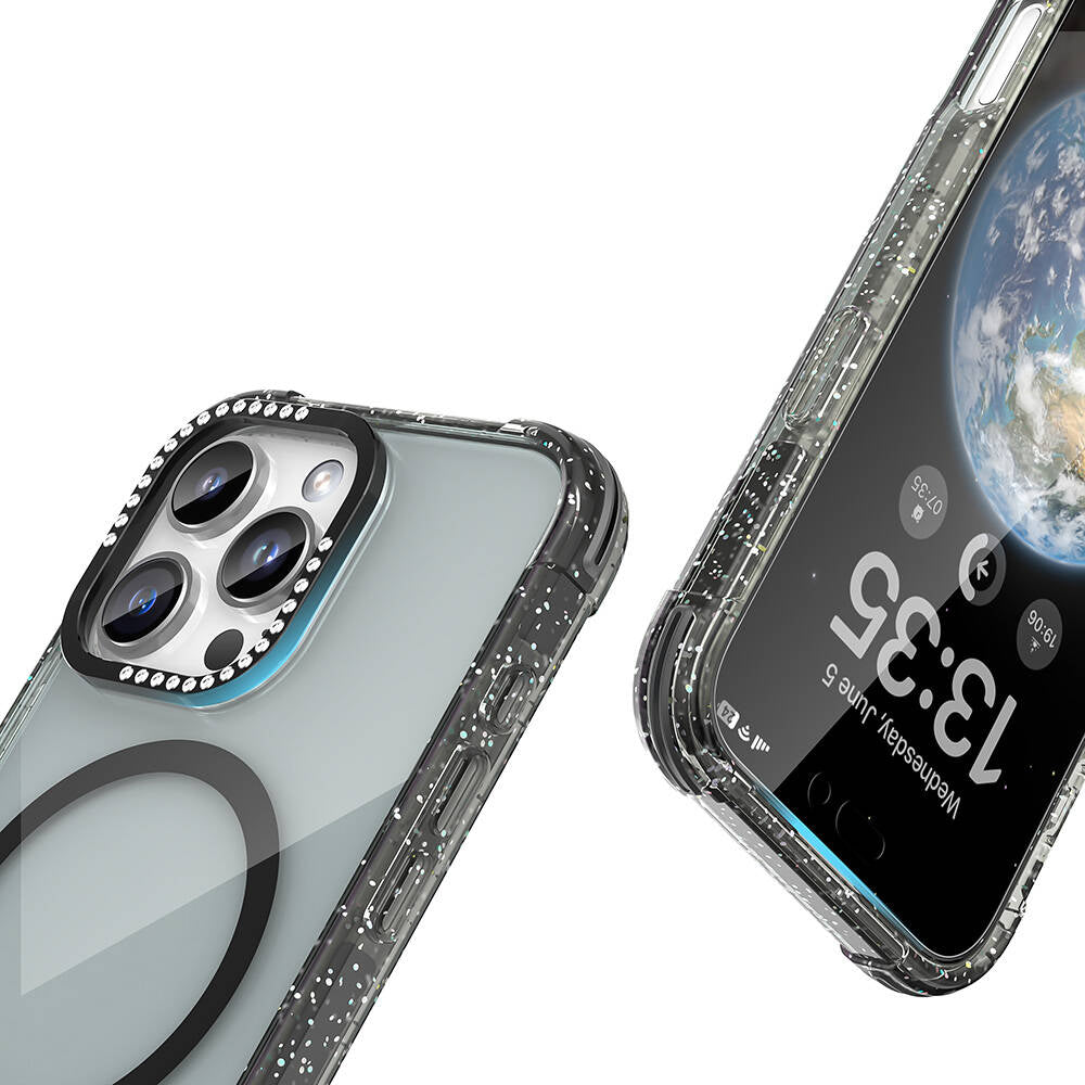 iPhone 16 Pro Kılıf M-safe Şarj Özellikli Taşlı ve Simli Tasarım Mutural Blink Kılıf