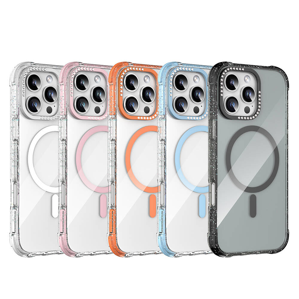 iPhone 16 Pro Kılıf M-safe Şarj Özellikli Taşlı ve Simli Tasarım Mutural Blink Kılıf