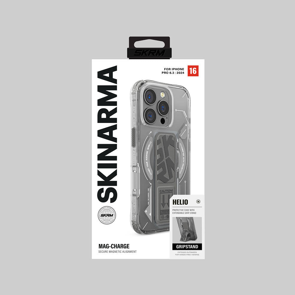 iPhone 16 Pro Kılıf M-safe Şarj Özellikli Teknoloji Desenli Standlı Skinarma Helio Kılıf