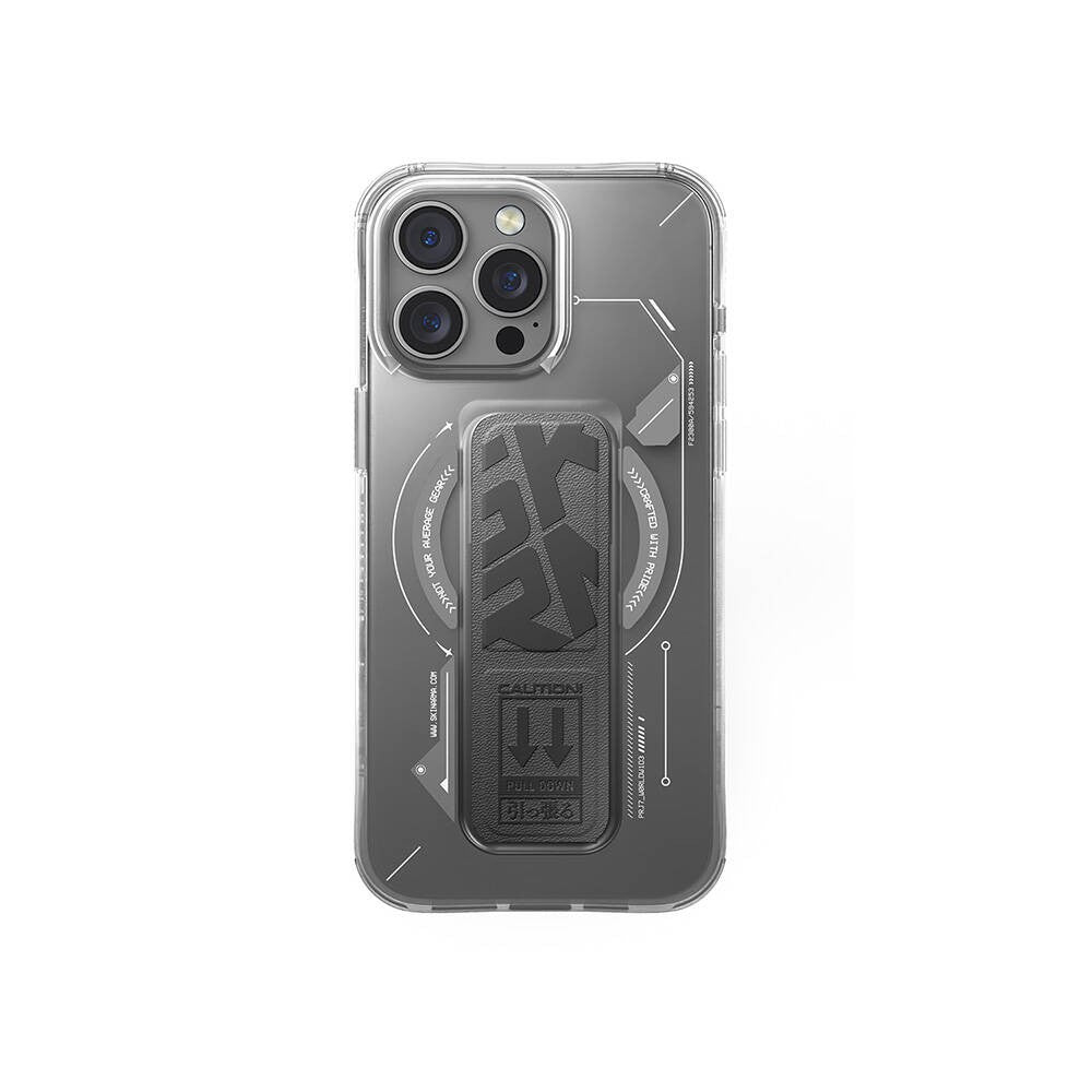 iPhone 16 Pro Kılıf M-safe Şarj Özellikli Teknoloji Desenli Standlı Skinarma Helio Kılıf