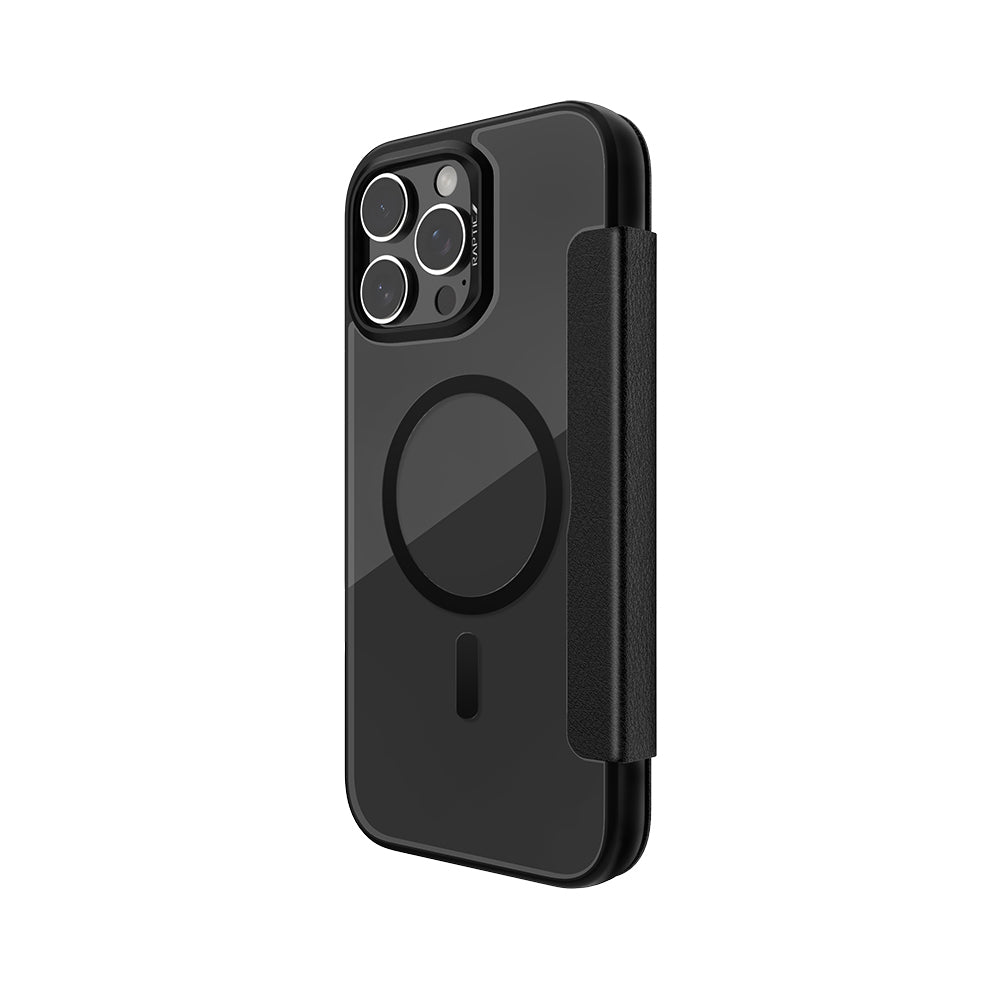 iPhone 16 Pro Kılıf M-safe Şarj Özellikli Vegan Deri Tasarımlı Şeffaf Arka Yüzey Kartlıklı Raptic Urban Folio Serisi Kılıf