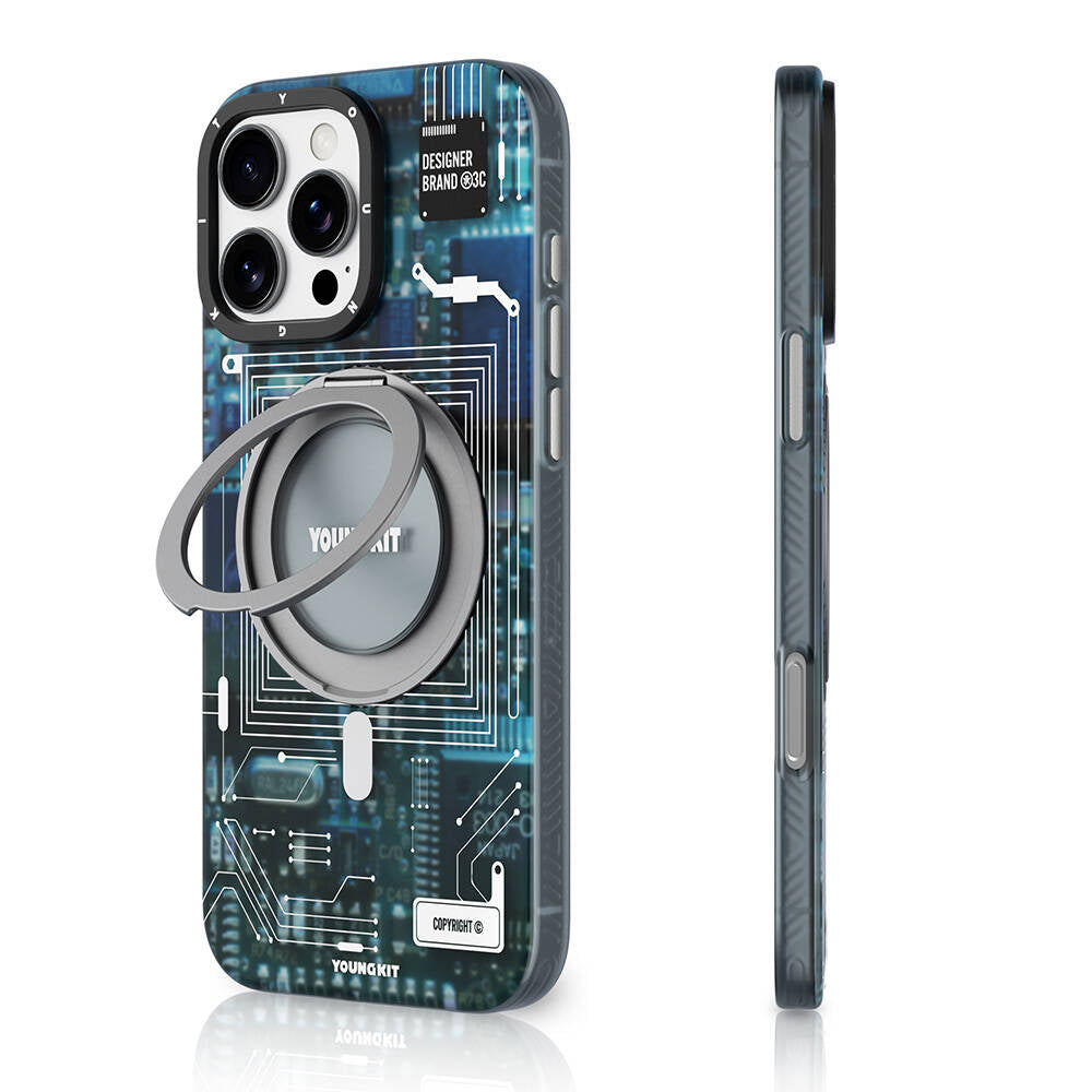 iPhone 16 Pro Kılıf M-safe Şarj Özellikli Youngkit 360° Standlı Technology Serisi Kılıf