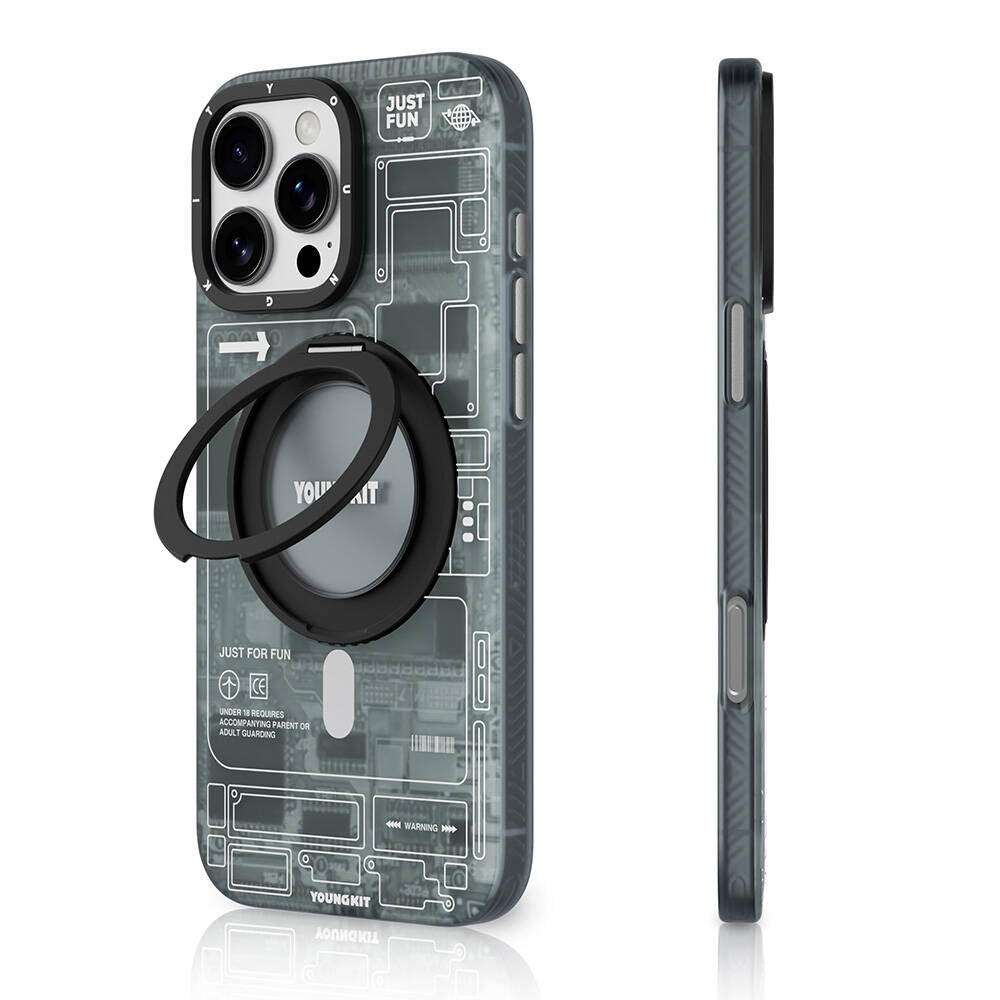 iPhone 16 Pro Kılıf M-safe Şarj Özellikli Youngkit 360° Standlı Technology Serisi Kılıf