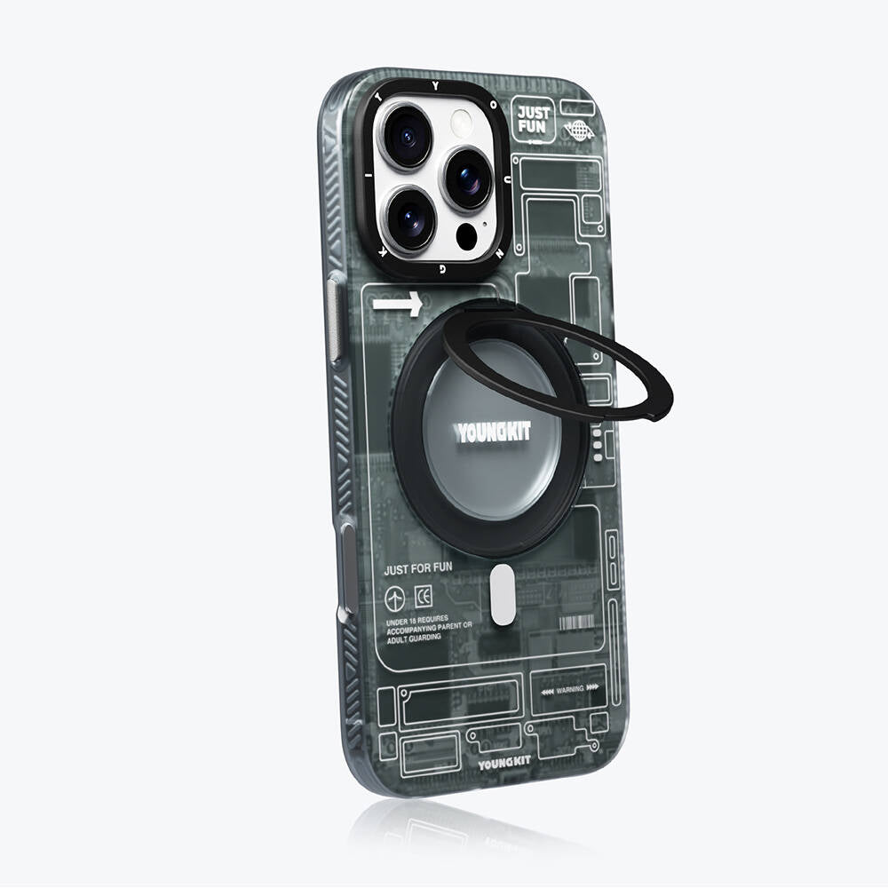 iPhone 16 Pro Kılıf M-safe Şarj Özellikli Youngkit 360° Standlı Technology Serisi Kılıf