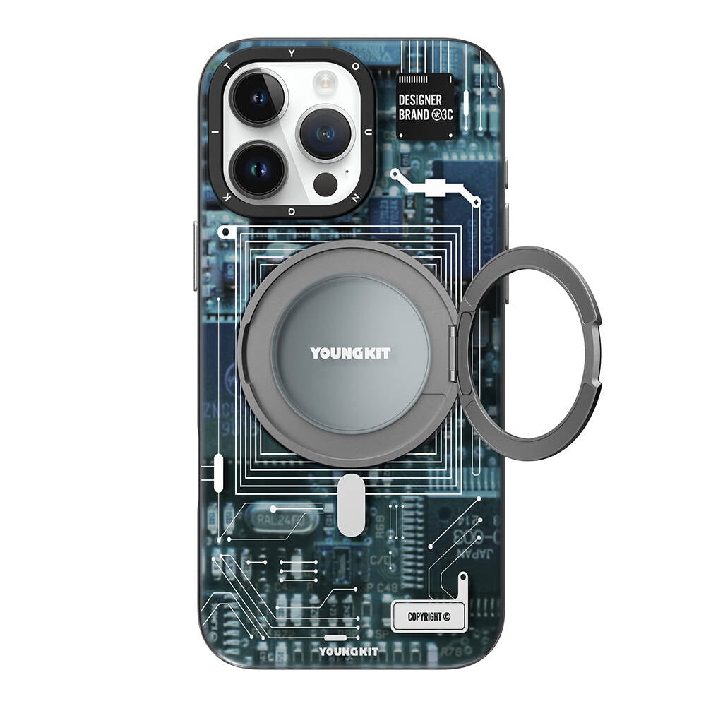 iPhone 16 Pro Kılıf M-safe Şarj Özellikli Youngkit 360° Standlı Technology Serisi Kılıf