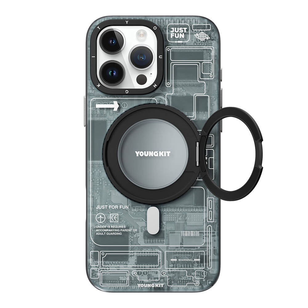 iPhone 16 Pro Kılıf M-safe Şarj Özellikli Youngkit 360° Standlı Technology Serisi Kılıf