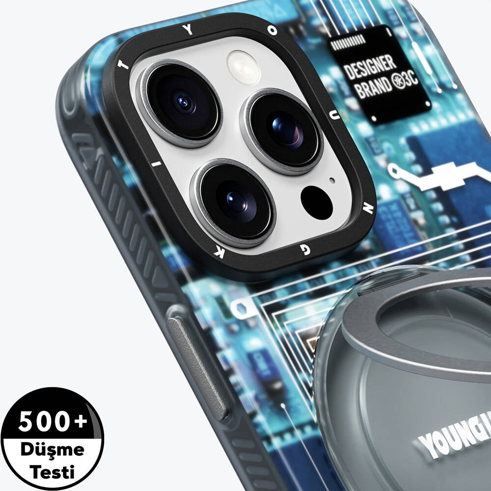 iPhone 16 Pro Kılıf M-safe Şarj Özellikli Youngkit 360° Standlı Technology Serisi Kılıf