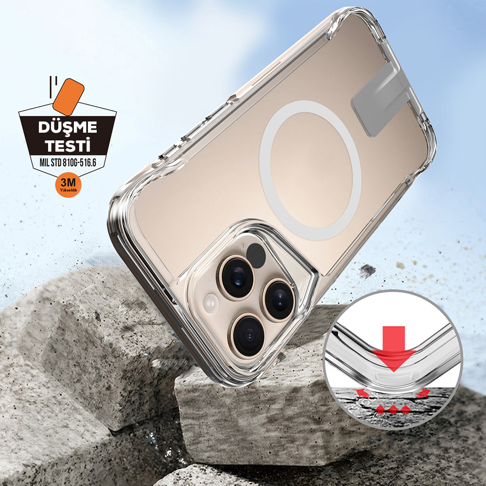 iPhone 16 Pro Kılıf M-safe Şarj Özellikli Zore T-Max Standlı Kılıf