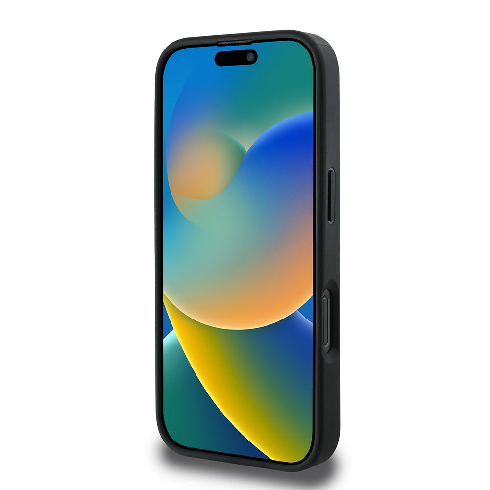 iPhone 16 Pro Kılıf Mercedes Benz orijinal Lisanslı M-safe Şarj Özellikli 3D Metal Logolu Mavi Dikey Eğri Çizgili Deri Kılıf