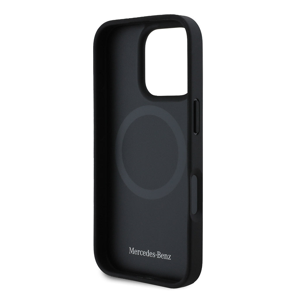 iPhone 16 Pro Kılıf Mercedes Benz orijinal Lisanslı M-safe Şarj Özellikli Metal Yıldız Logolu Mavi Çizgili Deri Kılıf