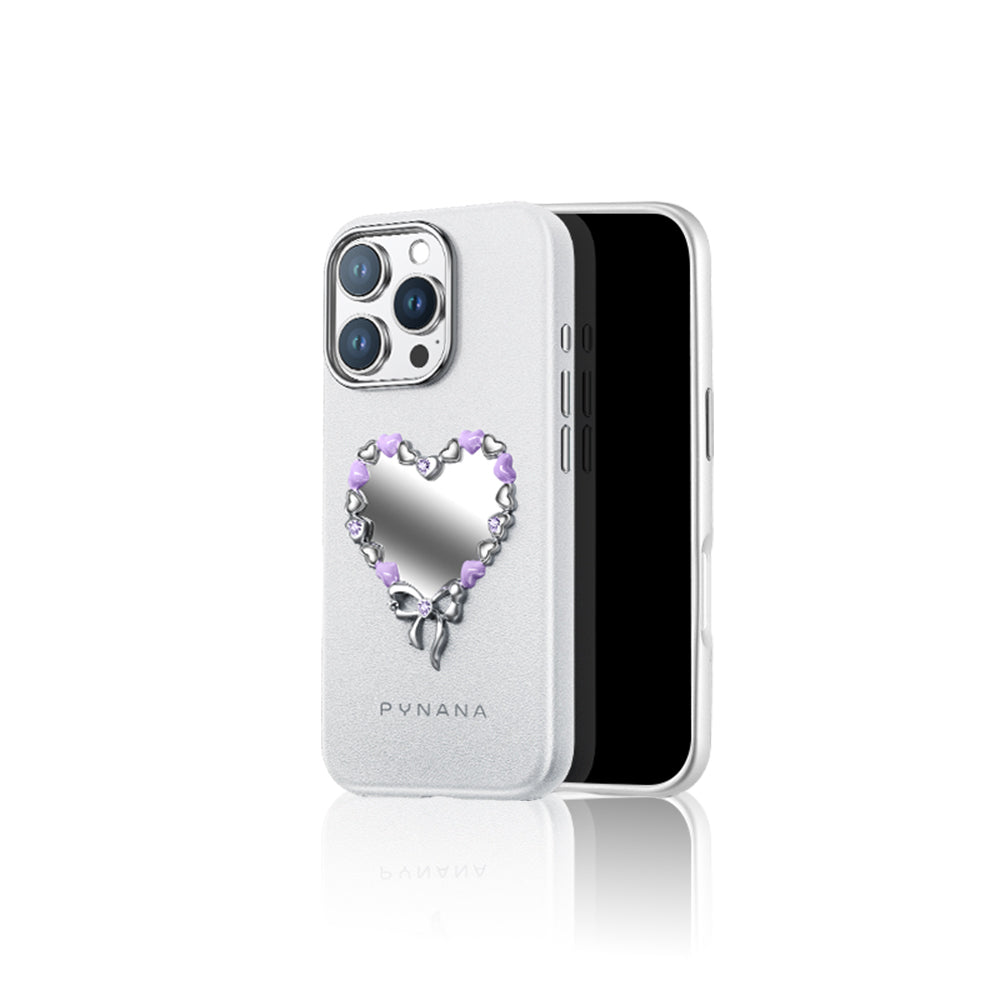 iPhone 16 Pro Kılıf Taşlı Kalp Tasarımlı Pynana Mirror Serisi Kılıf