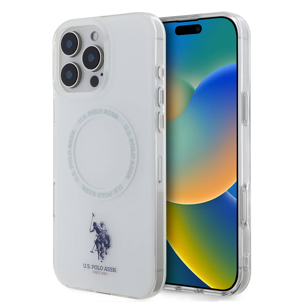 iPhone 16 Pro Kılıf U.S. Polo Assn. Orijinal Lisanslı M-safe Şarj Özellikli IML Double Horse Logolu Ring Kılıf