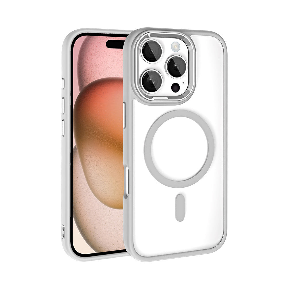 iPhone 16 Pro Kılıf Wireless Şarj Özellikli Zore Krom M-safe Silikon Kılıf