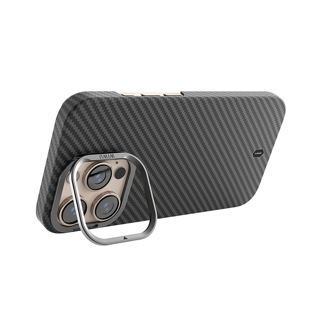 iPhone 16 Pro Kılıf Wiwu DCC-206 M-safe Şarj Özellikli Kamera Standlı Aramid Fiber Tasarım Kılıf