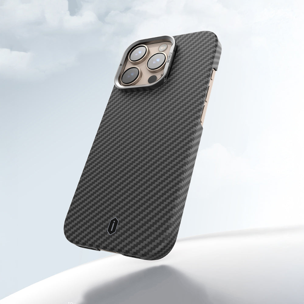 iPhone 16 Pro Kılıf Wiwu DCC-206 M-safe Şarj Özellikli Kamera Standlı Aramid Fiber Tasarım Kevlar Kılıf